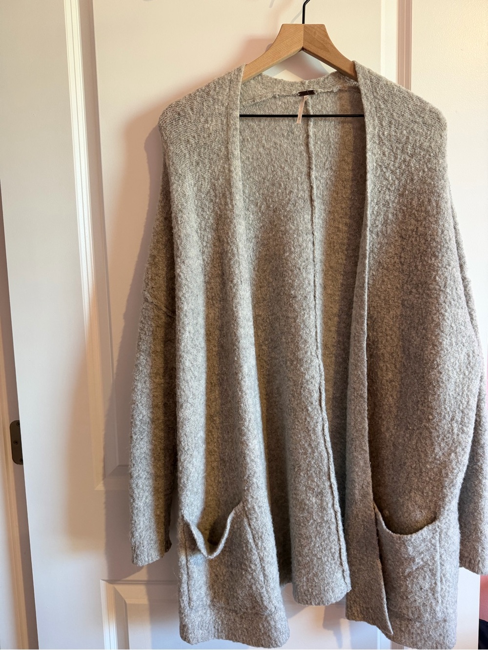 Free People Light Gray Open-Front Pocket Cardigan